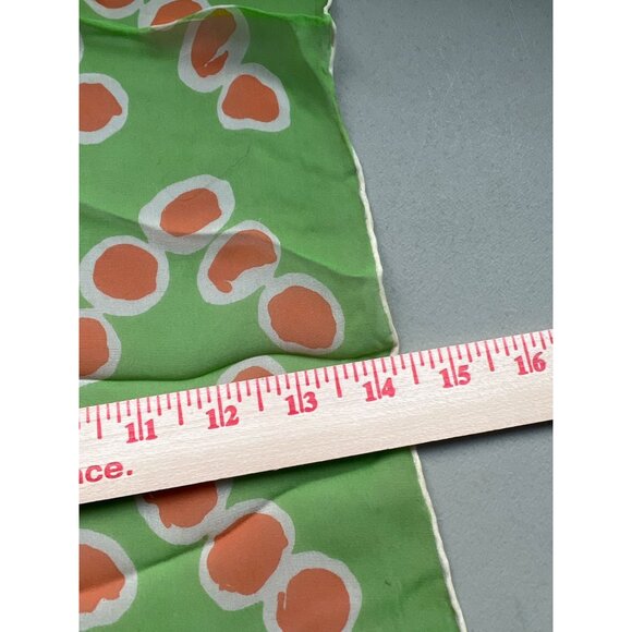 Vintage Polka Dot Rectangle Scarf 40 Inches Long Green & Orange Rayon Silk Blend - Picture 6 of 7
